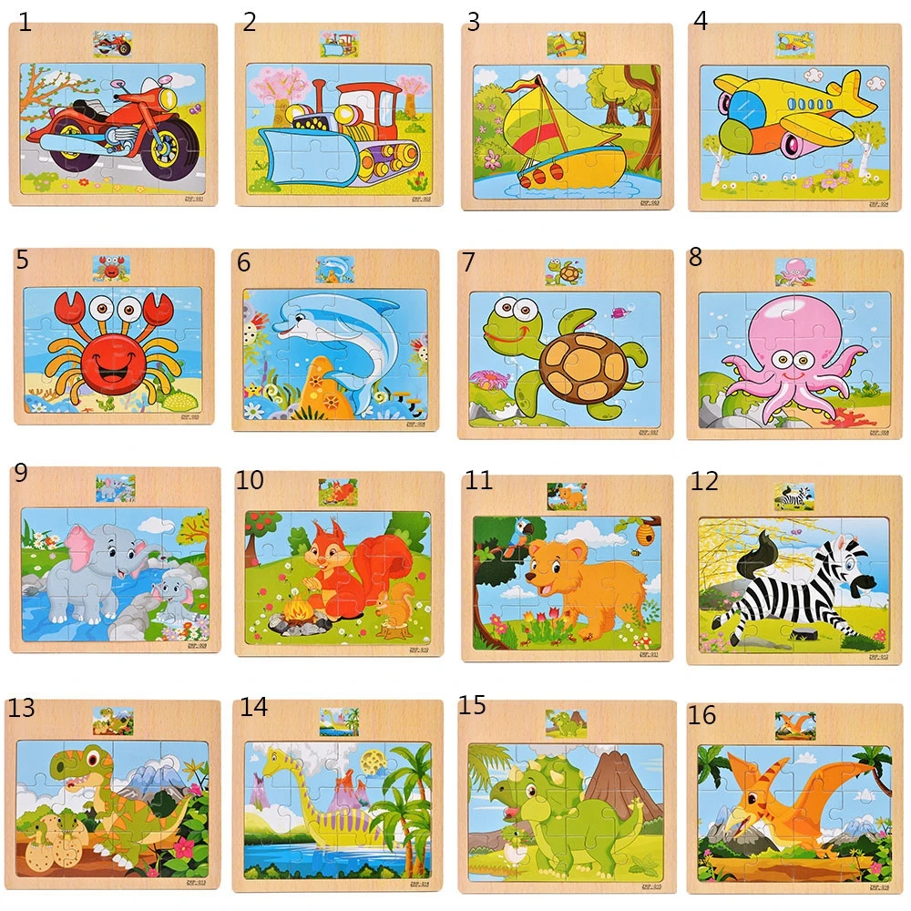 12 ломтиков/pc натуральное дерево головоломка животные и динозавры Маленький
