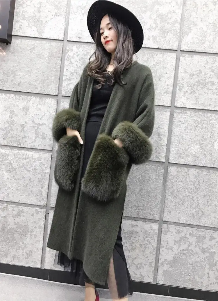 TVVOVVIN new autumn and winter clothes woolen knitting cardigan fur big pockets loose long women coat R070