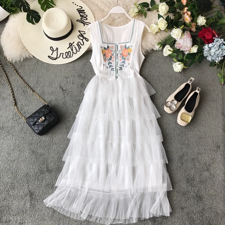 Женское винтажное платье ALPHALMODA с цветочной вышивкой однобортное без рукавов