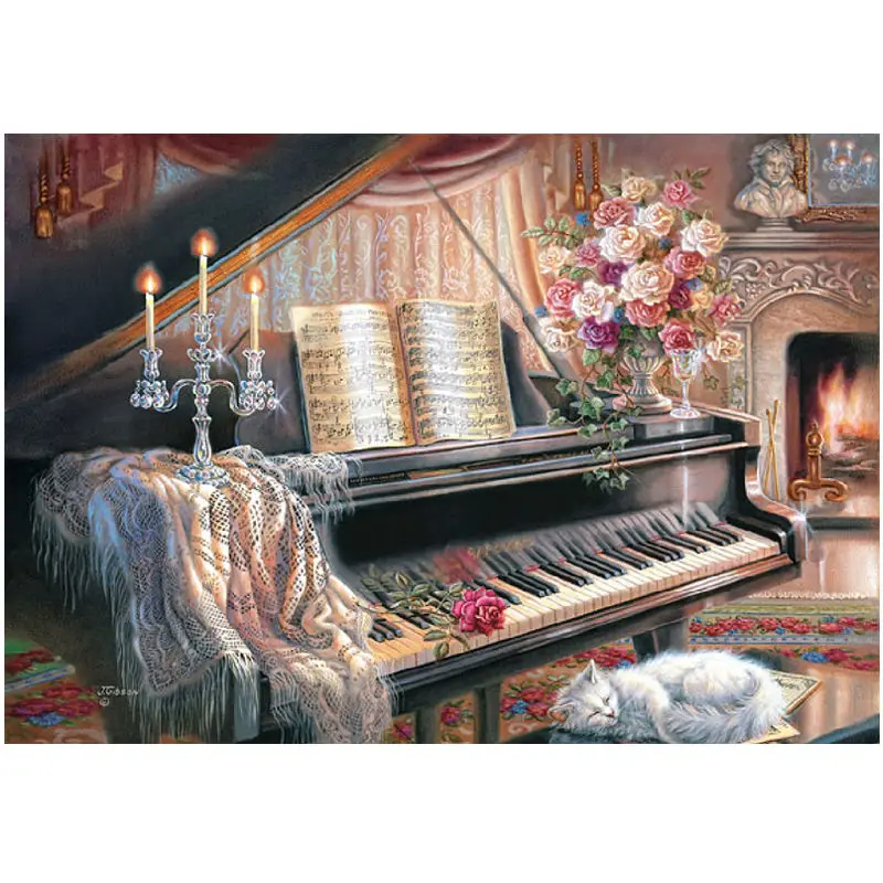 Needlework Piano Diamond Painting Decorative Rhinestone 5d Diy Mosaic Embroidery Sets Square Drill Romantic Candle | Дом и сад