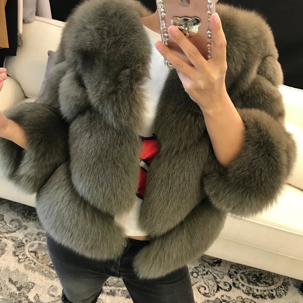 Женская куртка из натурального меха, Женская куртка из натурального Лисьего меха, Меховая зимняя верхняя одежда
