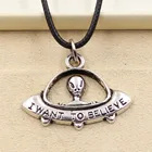 Новый Модный кулон, я хочу Believe UFO ET колье, чокер, черный кожаный шнур, заводская цена, ювелирные изделия ручной работы