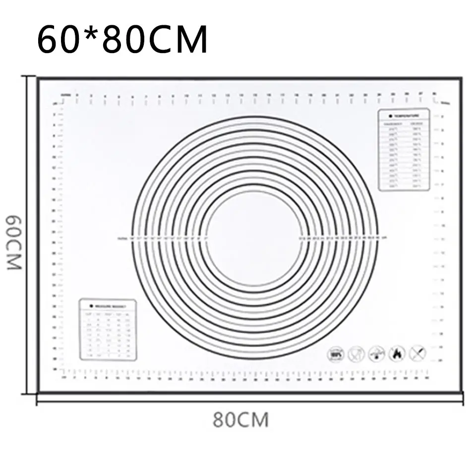 60-80cm-Black Многоразовый силиконовый коврик для выпечки с антипригарным покрытием для духовки, Экологичный коврик для раскатки теста, большие кухонные обеденные инструменты, Аксессуары для выпечки, горячая Распродажа - Цвет: 60-80cm-Black