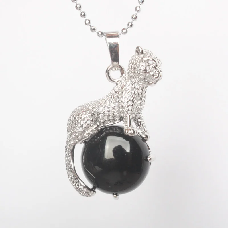 Black Onyx Новое поступление натуральный камень тигровый глаз Медь животных Подвески "Леопард" Шарм ювелирные изделия 1 шт - Окраска металла: Black Onyx