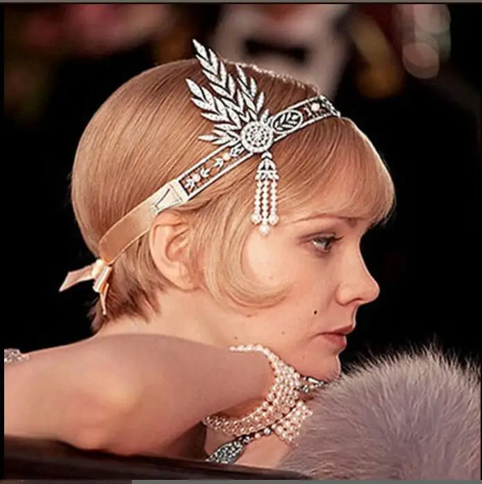 Винтажный стиль 1920's GREAT GATSBY Хлопушка Бурлеск блесток повязка бахрома для костюмов аксессуары