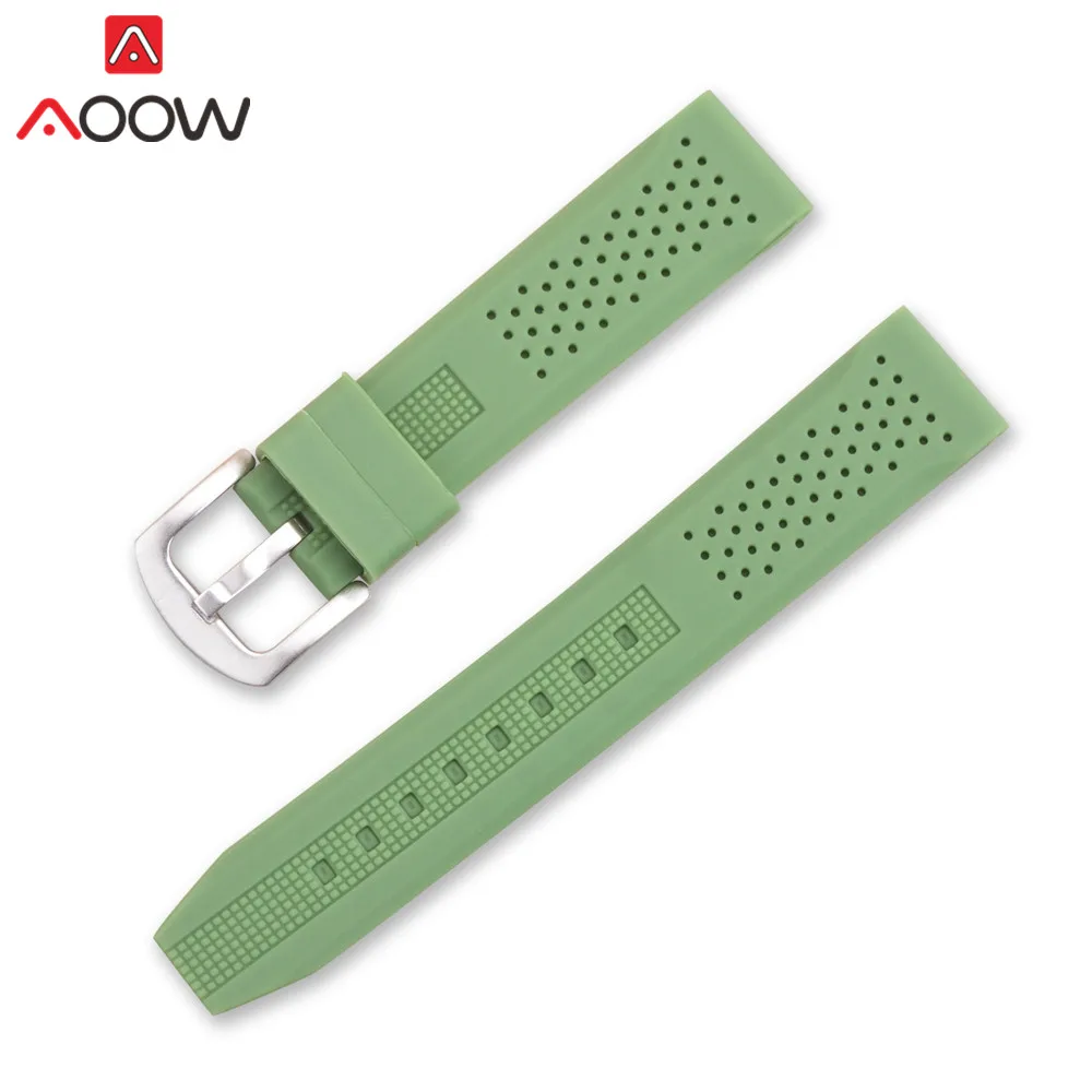 Green Universal 16mm 18mm 20mm 22mm 24mm Soft Silicone Watchband for Gear S2 S3 Sport Waterproof Strap Bracelet Band Accessories - Цвет ремешка: Green
