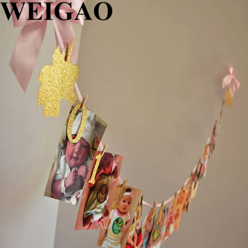 WEIGAO 1 Набор «С Днем Рождения» фото плакат День рождения украшение ребенка душ первый 1 флажки «С Днем Рождения» один год овсянки гирлянды