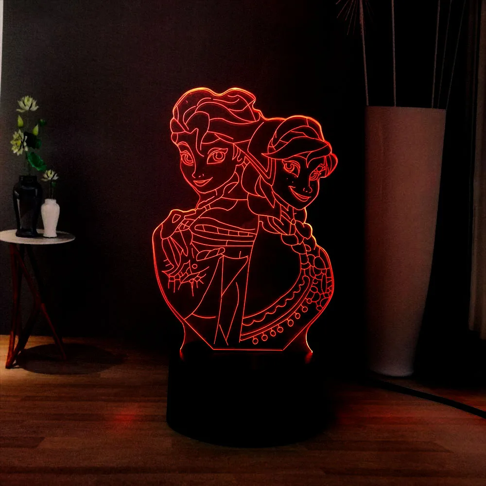 Новинка 2019 домашний декор лед Снежная королева Эльза и Анна принцесса 3D