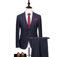2020 new blue mens plaid suit 2 pieces tuxedos blazer formal groomsmen suits for wedding blazerpants