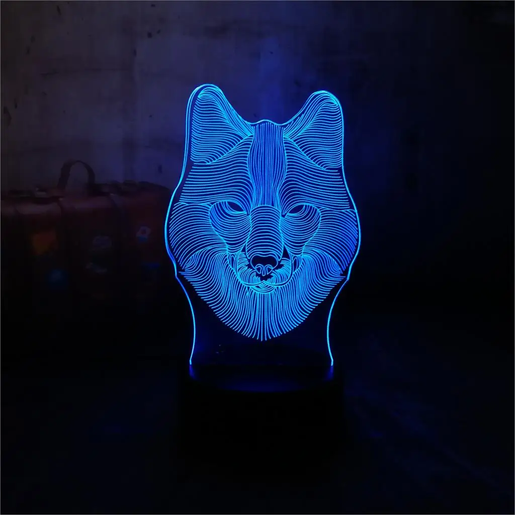Крутая 3D Светодиодная настольная лампа с изображением зверя волка USB 7 цветов