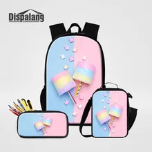 Dispalang 3 PCS Set School Backpack With Pencil Case Lunchbox For Girls Marshmallow Printing Food Cooler Bags Childrens Bookbag