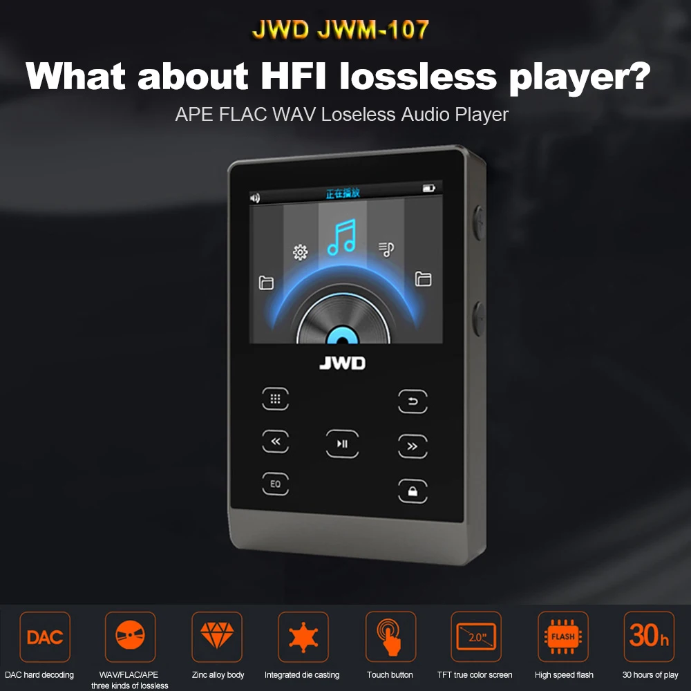 JWD JWM-107 16 Гб Bluetooth MP3 плеер Металл HiFi музыкальный плеер DAC APE FLAC Loseless аудио плеер сенсорная кнопка с TF слот для карты