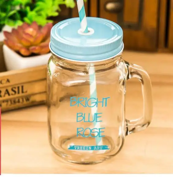 16 450ml Glass Mason Jar Mug with Lid and Straw Summer Ice Cream Fruit Cold Drinking Water Jars Juice Cup - Цвет: 16