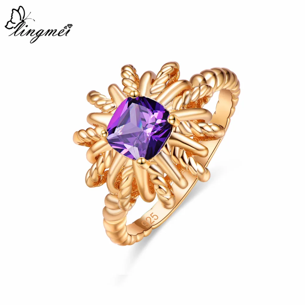 lingmei New Arrival Square Cut Multi &amp Purple Cubic Zirconia GoldRing Size 6-9 Party Popular Women Jewelry | Украшения и