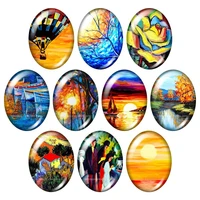 tb0213 oil paintings sunset flowers 13x18mm18x25mm30x40mm mixed oval photo glass cabochon demo flat back jewelry findings