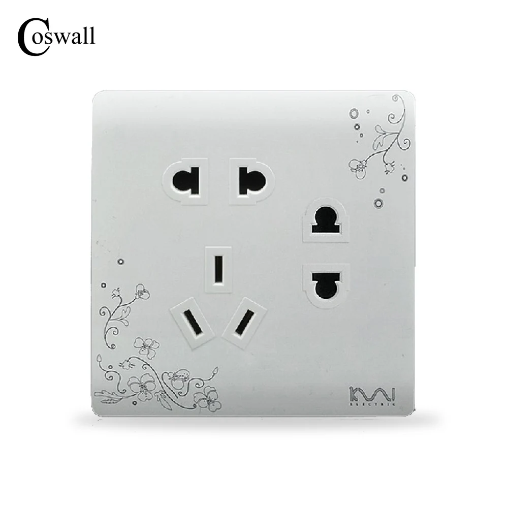Настенная электрическая розетка COSWALL 7 отверстий белая панель с цветочным узором