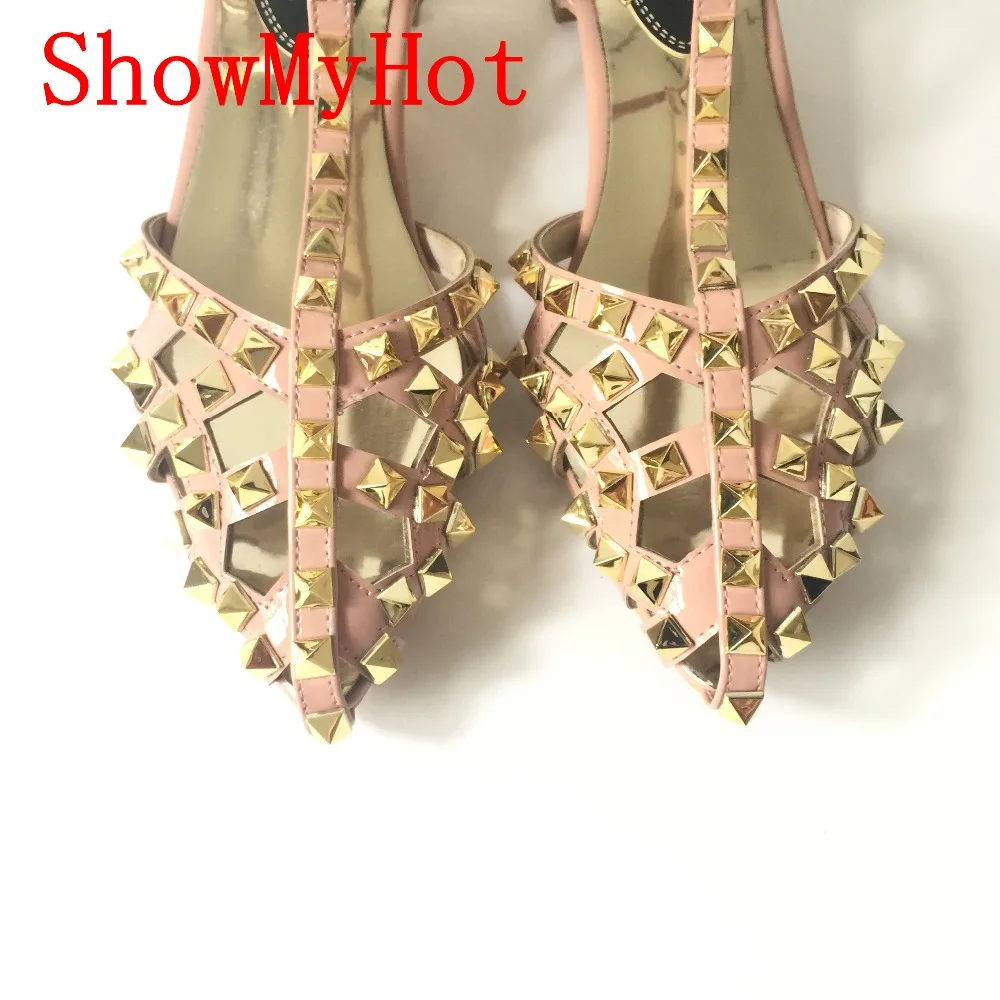 Женские босоножки с заклепками ShowMyHot модные дизайнерские в римском стиле на