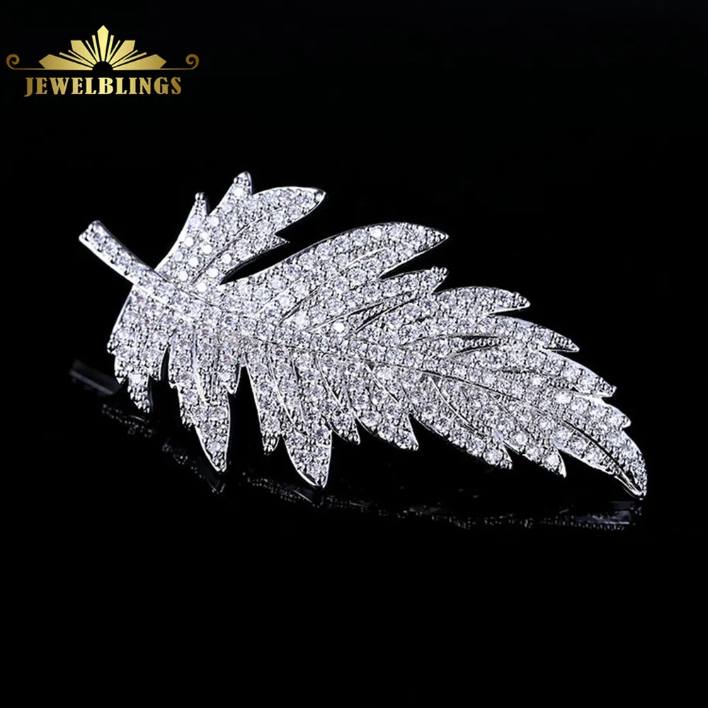 Шику ювелирные изделия микро проложить ясно CZ лист броши серебряные тона