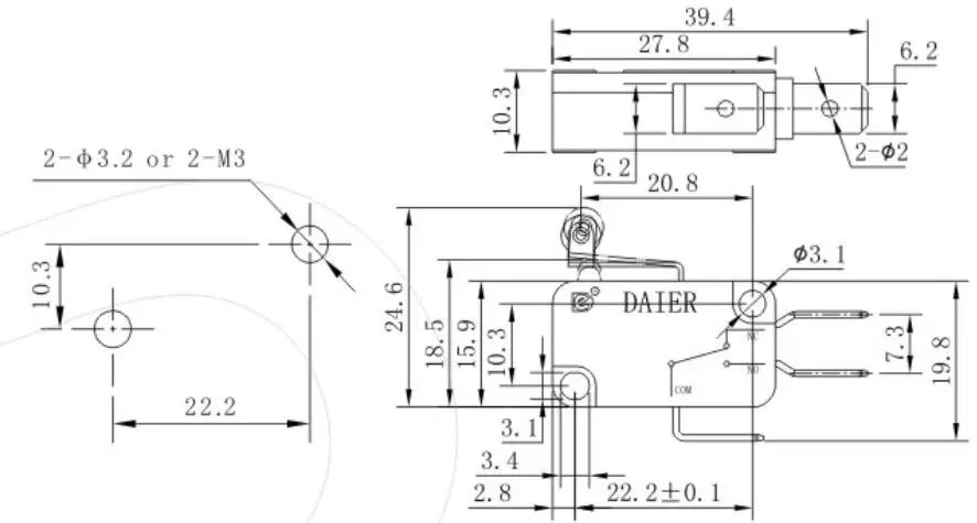 10 шт./лот 3 Pin SPDT 300GF микропереключатель длинный роликовый рычаг микро-переключатели 16A 250VAC 6,35x0,8 мм терминал Зеленый KW1-103-Z7 20A 125 в