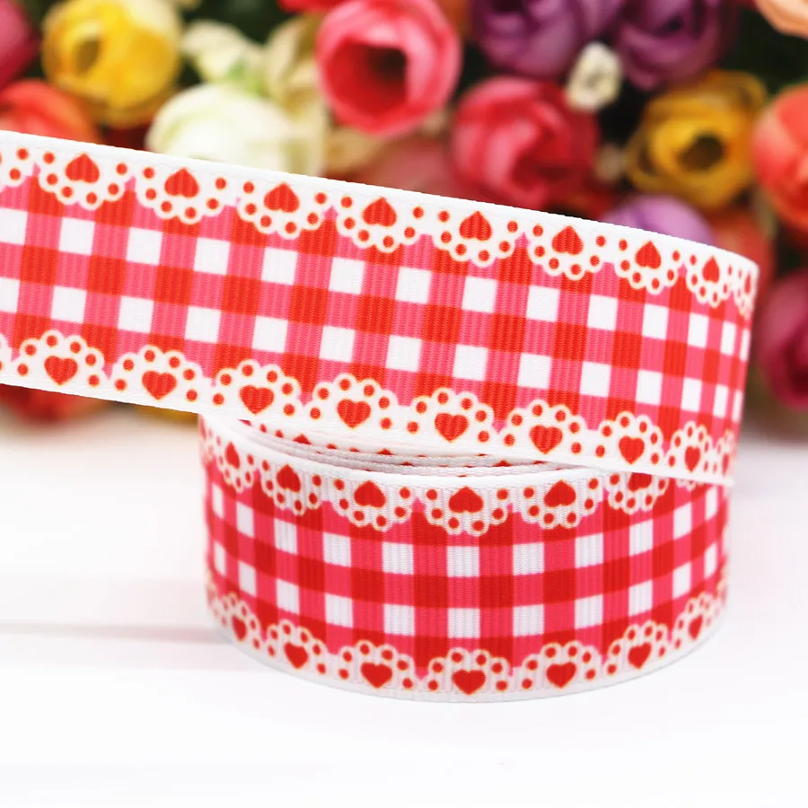 

50 Yards 1" 25MM Grosgrain Ribbon Lace Grid Printed Ribbon For Hair Bows DIY Crafts Handmade Accessories M19050801