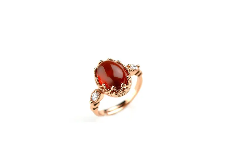 Garnet Gemstone Golden Color Female Ring Elegance Fashion Real 925 Sterling Silver Adjustable For Women | Украшения и аксессуары
