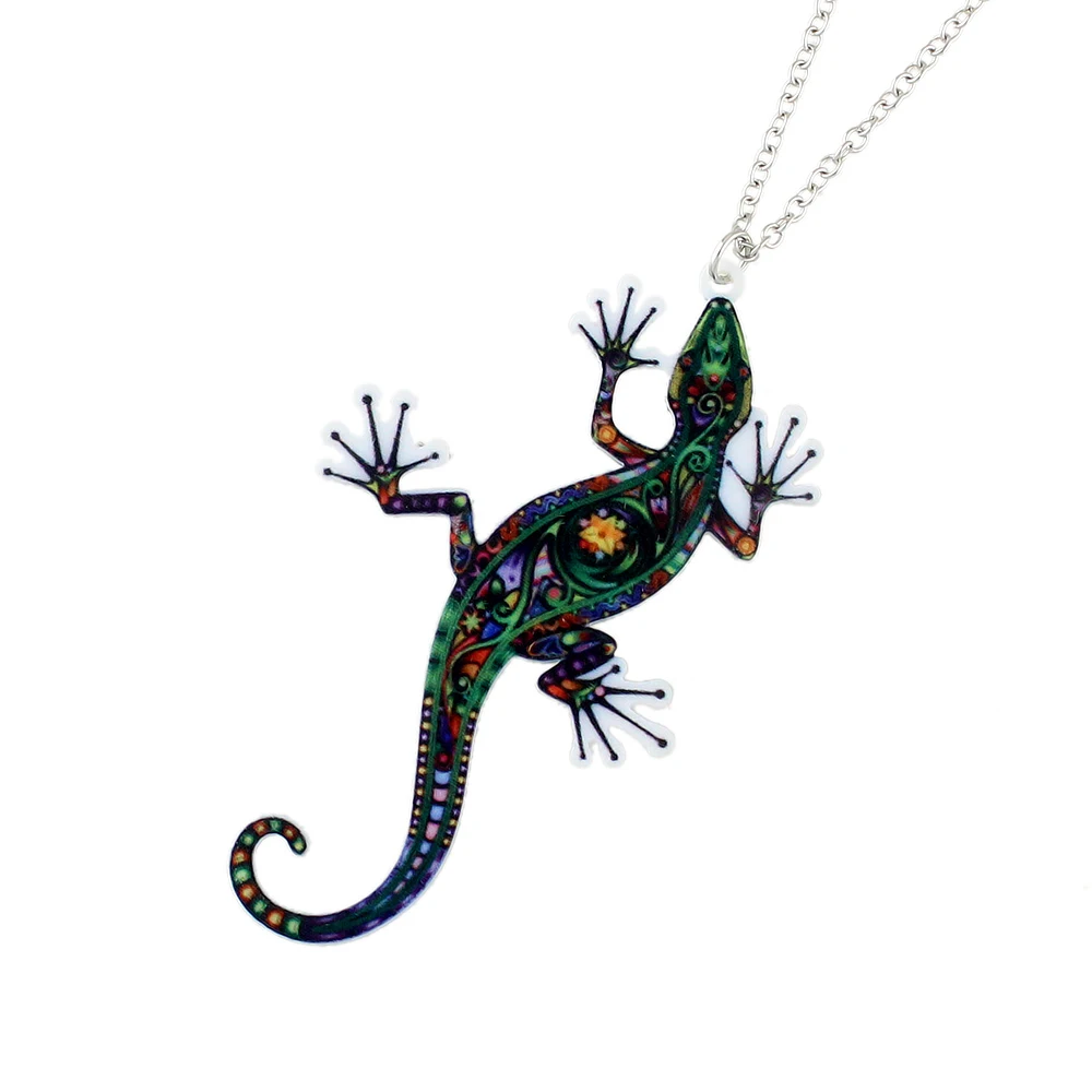 Steampunk Accessories Silver Color Chain with Green Gecko Shape Pendant Necklace and Drop Earrings For Women Jewelry Set | Украшения и