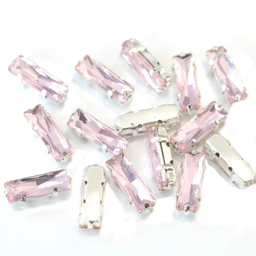 Pink 5X15 мм, 20 шт., высокое качество, прямоугольные стеклянные стразы, Пришивные, с серебряными когтями, пришивные стразы для свадебного платья B1058 - Цвет: Pink