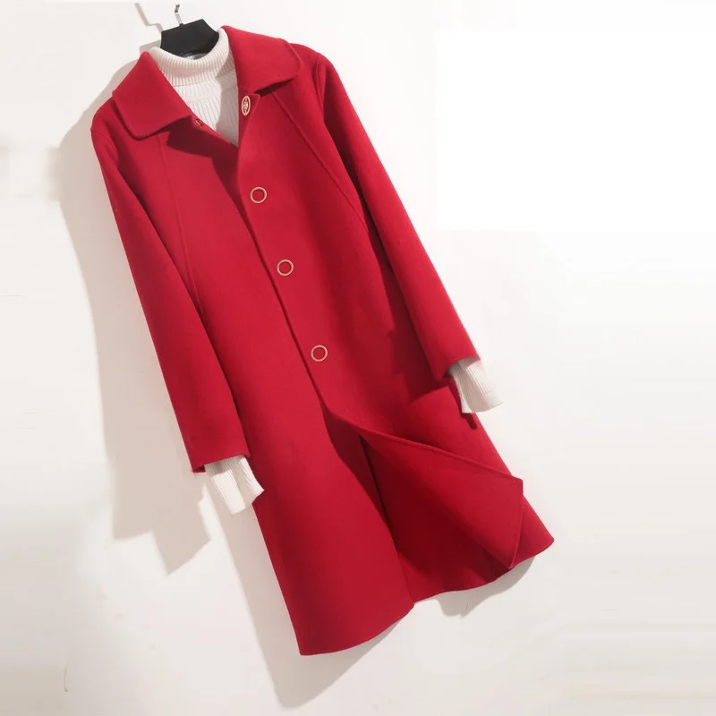 

Coat Spring Autumn Women Wool Coat New Fashion Long Double-Faced Woolen Coat Single-Breasted Slim Female Winter Wool Coat A550