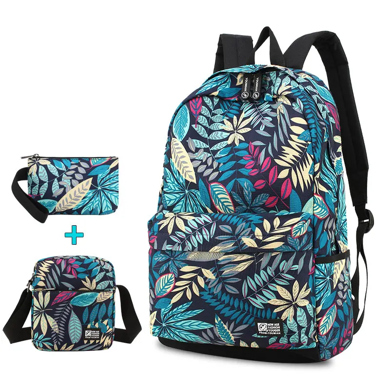 Blue leaf set small Новая Большая сумка, Женская дорожная сумка, школьная сумка, рюкзак, Студенческая сумка с принтом, водонепроницаемая сумка, молодежная сумка для мальчиков и девочек - Цвет: Blue leaf set small