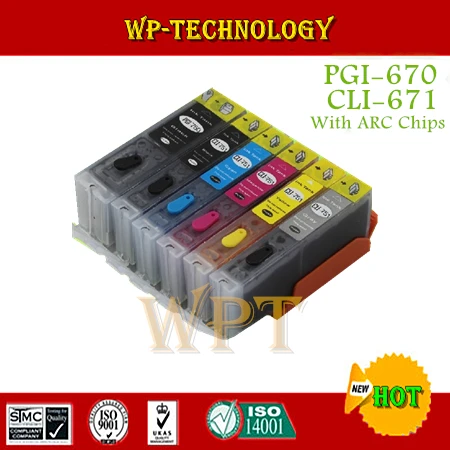 Картридж многоразовый с полными чернилами 6PK подходит для PGI670 CLI671 Canon PIXMA MG5760 MG5765