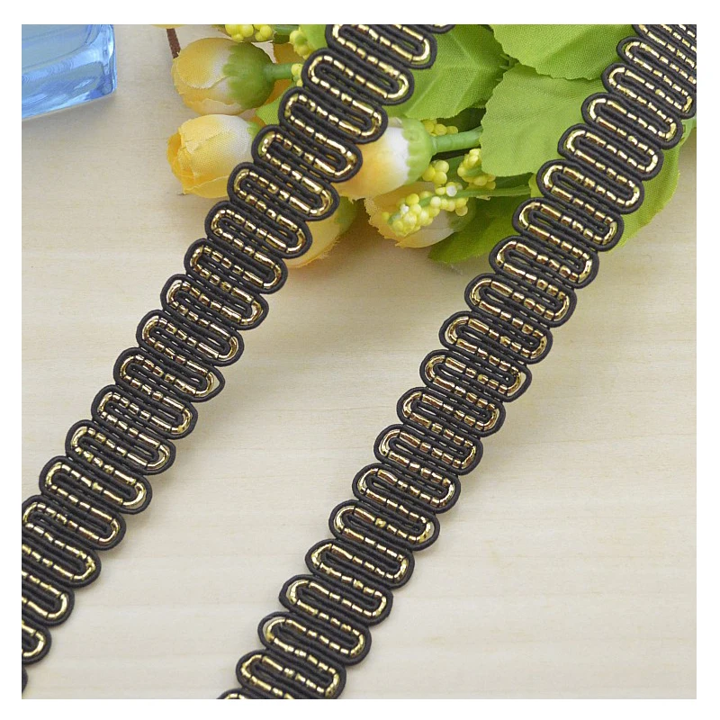 

DIY Clothes Accessories Curve S-type Brown With Gold Lace Trim Braided For Costume Decoration, 2.2cm Ssewing Braid Llace Ribbon