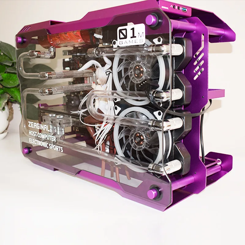 DIY полностью алюминиевый сплав PC игровая подставка из закаленного стекла MATX водяное охлаждение компьютерное шасси gamer gabinete computador