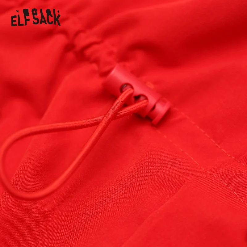 ELFSACK повседневные Хлопковые женские шорты с высокой талией, модные однотонные уличные женские шорты с широкими штанинами, летние шорты