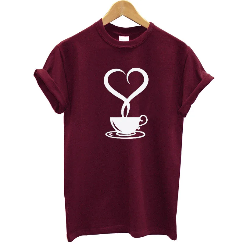 Женская футболка с принтом Love Coffee летняя тонкая коротким рукавом и круглым