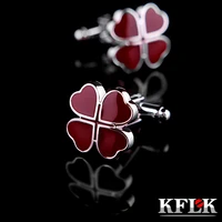 kflk luxury 2020 hot shirt cufflinks for mens gifts brand cuff buttons red clover cuff links high quality abotoaduras jewelry