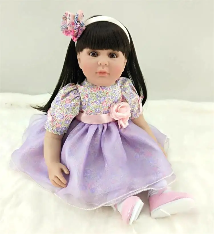 

24'' Soft Silicone Reborn Dolls long hair Babies Real Like Smile Kids Playmate PP Cotton Body 60cm Reborn Baby Girl Gifts