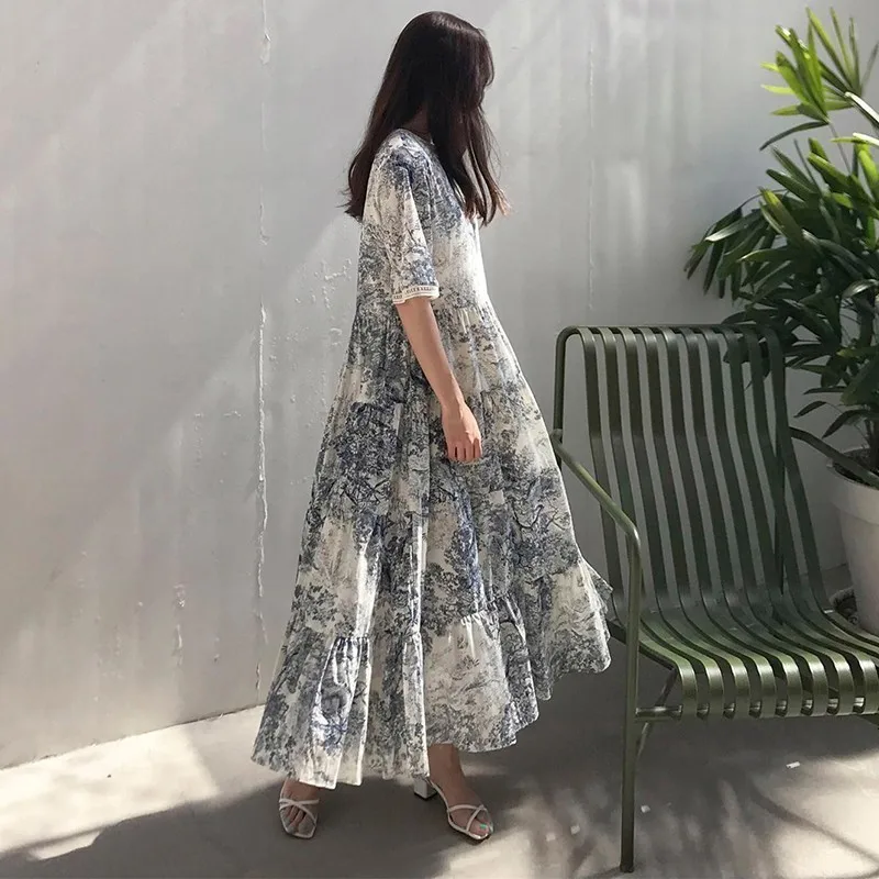 CHICEVER летнее винтажное платье с принтом для женщин круглым вырезом коротким