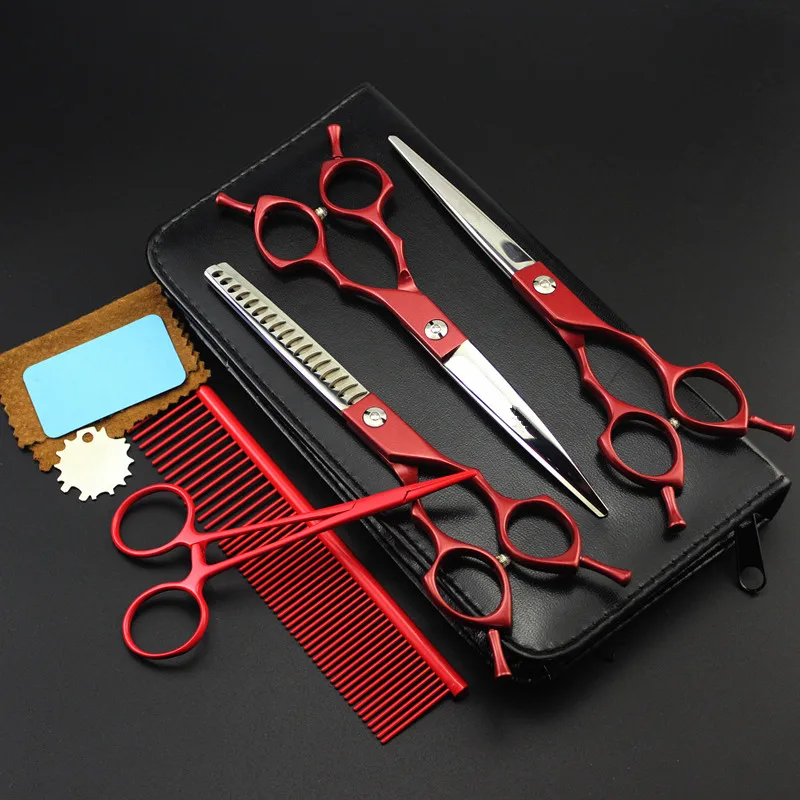 5 kit Professional Japan 6.5 inch red pet grooming hair scissors set dog cutting shears thinning barber hairdressing scissors