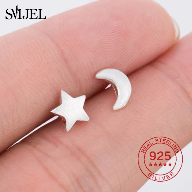 Серьги гвоздики SMJEL из стерлингового серебра 925 пробы с матовыми звездами и Луной