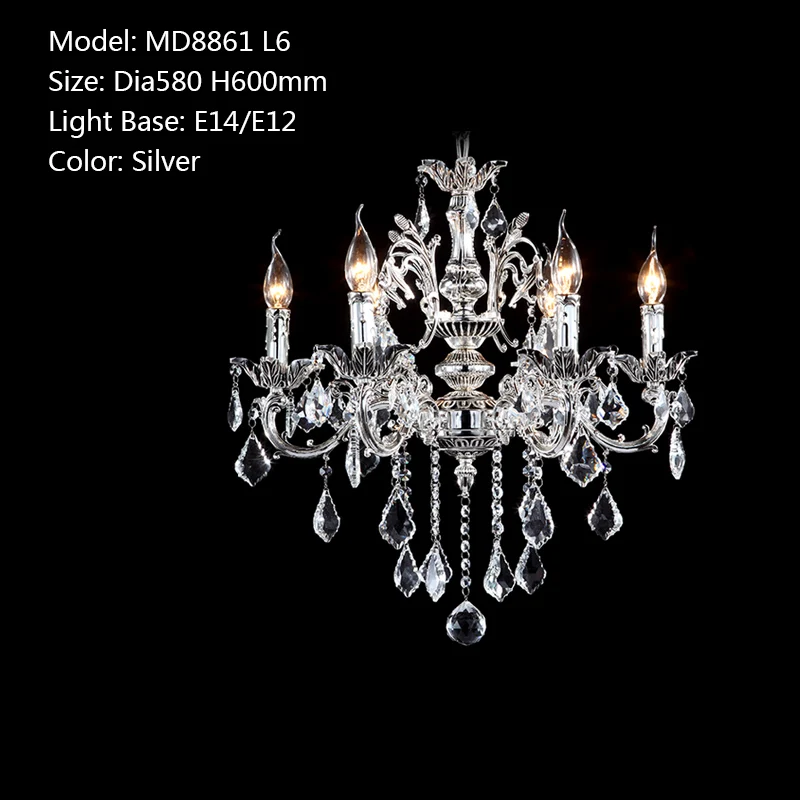 Silver D580H600mm L6 Классические Серьги с драгоценными камнями; люстры светильник с украшением в виде кристаллов блеск лампы для фойе лобби MD8861 прозрачная Хрустальная люстра - Цвет абажура: Silver D580H600mm L6