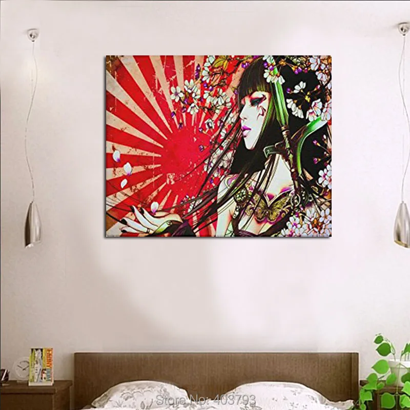 Картина маслом на холсте Девочка гейши 20 х16 дюймов | Дом и сад