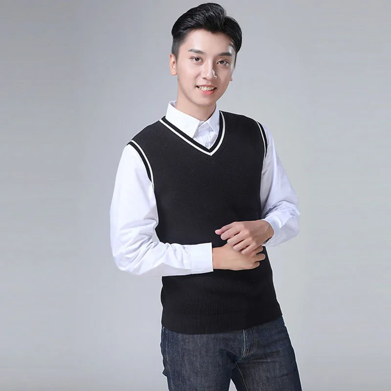 New Knitwear Trui Heren Vest Men Pullover Pull Homme V-neck Sleeveless Sweater Cotton Mens Jumper Sueter Masculino | Мужская одежда