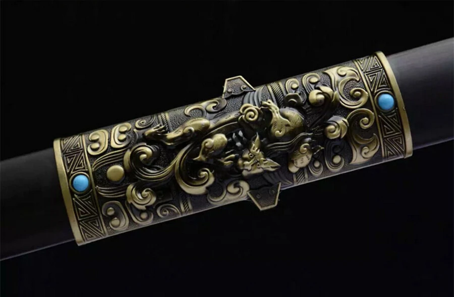 Красивый HanJian меч катана заточенное лезвие из дамасской стали черное покрытие