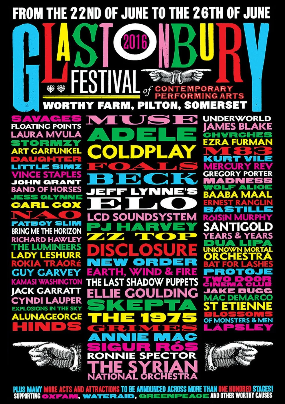 Glastonbury 2016 Плакат художника линия вверх Адель Coldplay Шелковый плакат 24X36INCHS|Рисование и каллиграфия| |