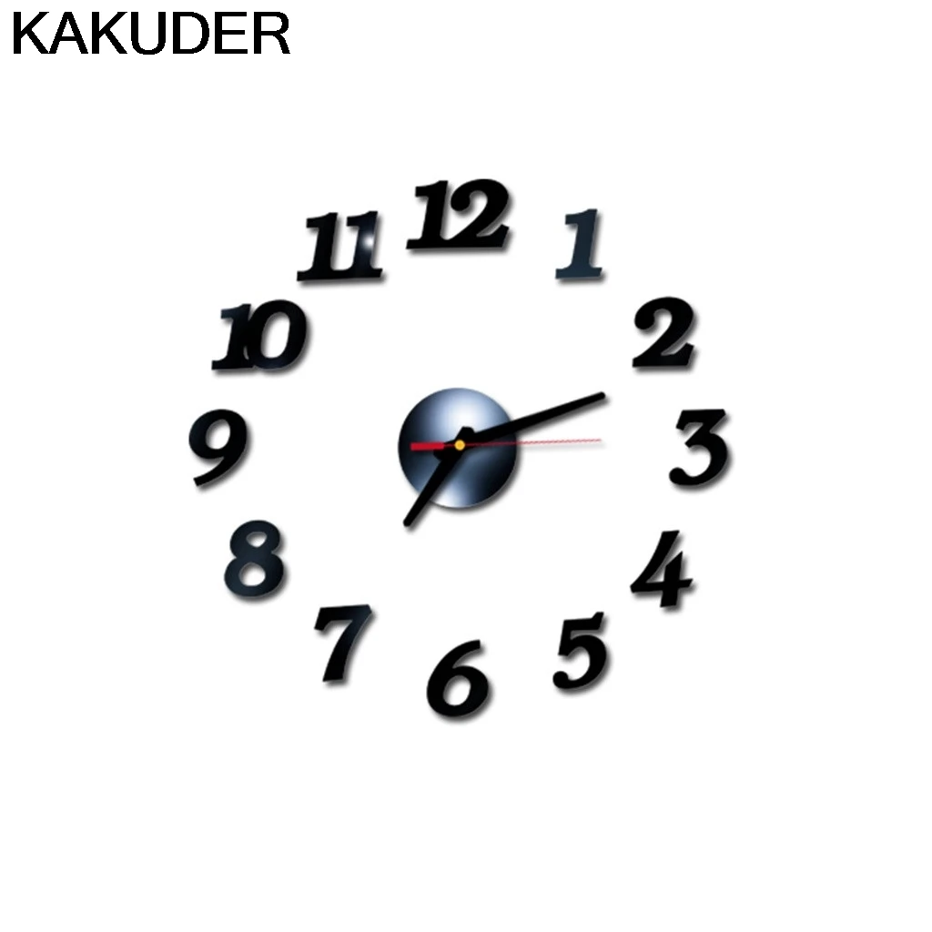 Black Kakuder стена, часы, узор, цифры, сделай сам, 3D декоративная настенная наклейка, домашний декор, часы, гостиная, украшение для дома, зеркало 12. MAR.23 - Цвет: Black