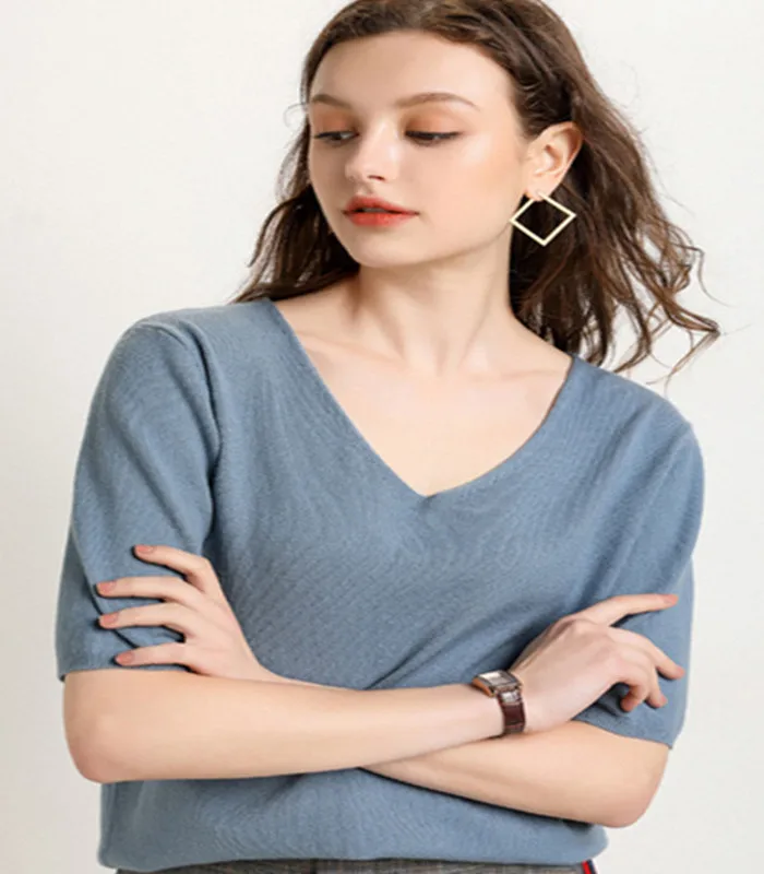 2021 New Summer sweater women girl ladies 100% cashmere short sleeve Pullover free shipping JN705 | Женская одежда