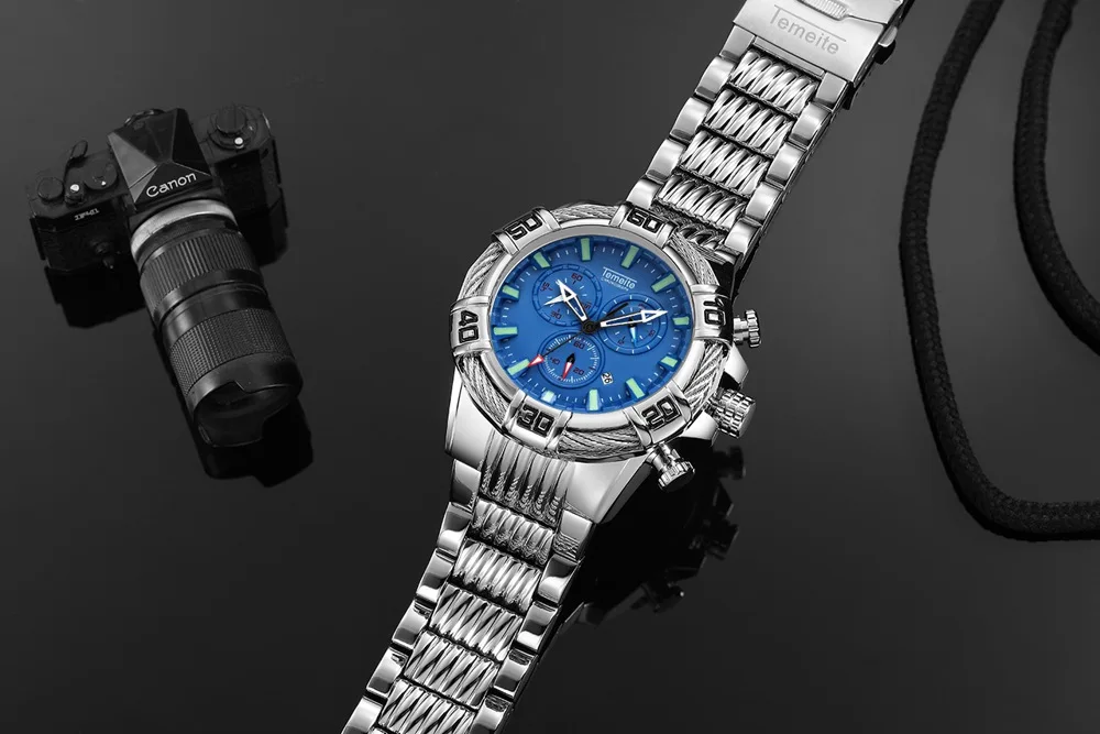 Brand Super Big Dial Men's Watches Blue Face Watch Casual Luxury Brand Men Quartz Wristwatch whatch Male Heavy Full Steel Clock