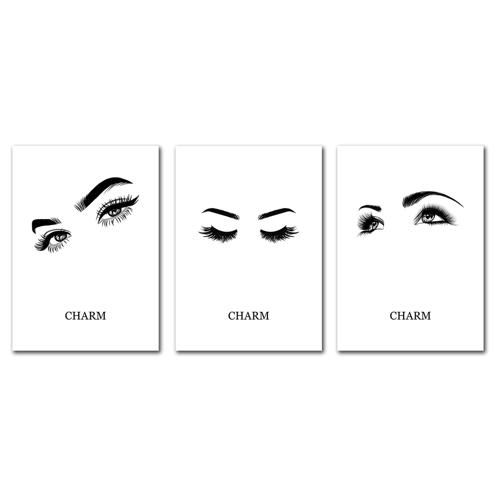 Модные ресницы для глаз постер живопись черный и белый холст картина глаза