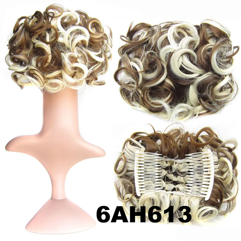 6AH613 Jeedou синтетические Updos кудрявые волосы шиньон с зажимом на волосы булочки колодки серый Bromn смешанные цвета Ретро стиль женские свадебные шиньоны - Цвет: 6AH613