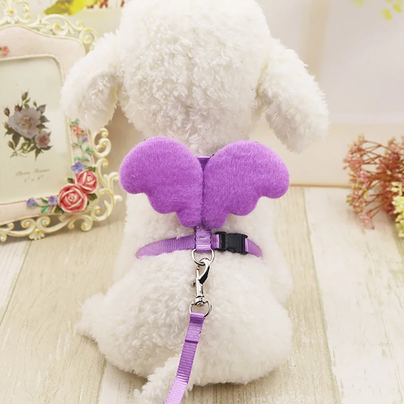 Purple Товары для домашних животных маленький щенок кошка основные поводки ремни воротник милые крылья ангела нейлоновая ткань сплошной Регулируемый 5 цветов 2 размера - Цвет: Purple